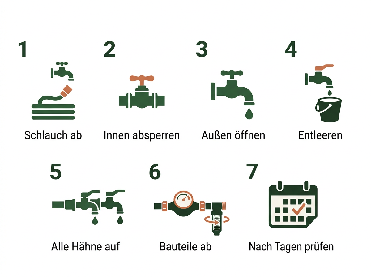 Die Reihenfolge beim Entleeren: erst innen absperren, dann außen öffnen, damit Luft nachströmen kann.