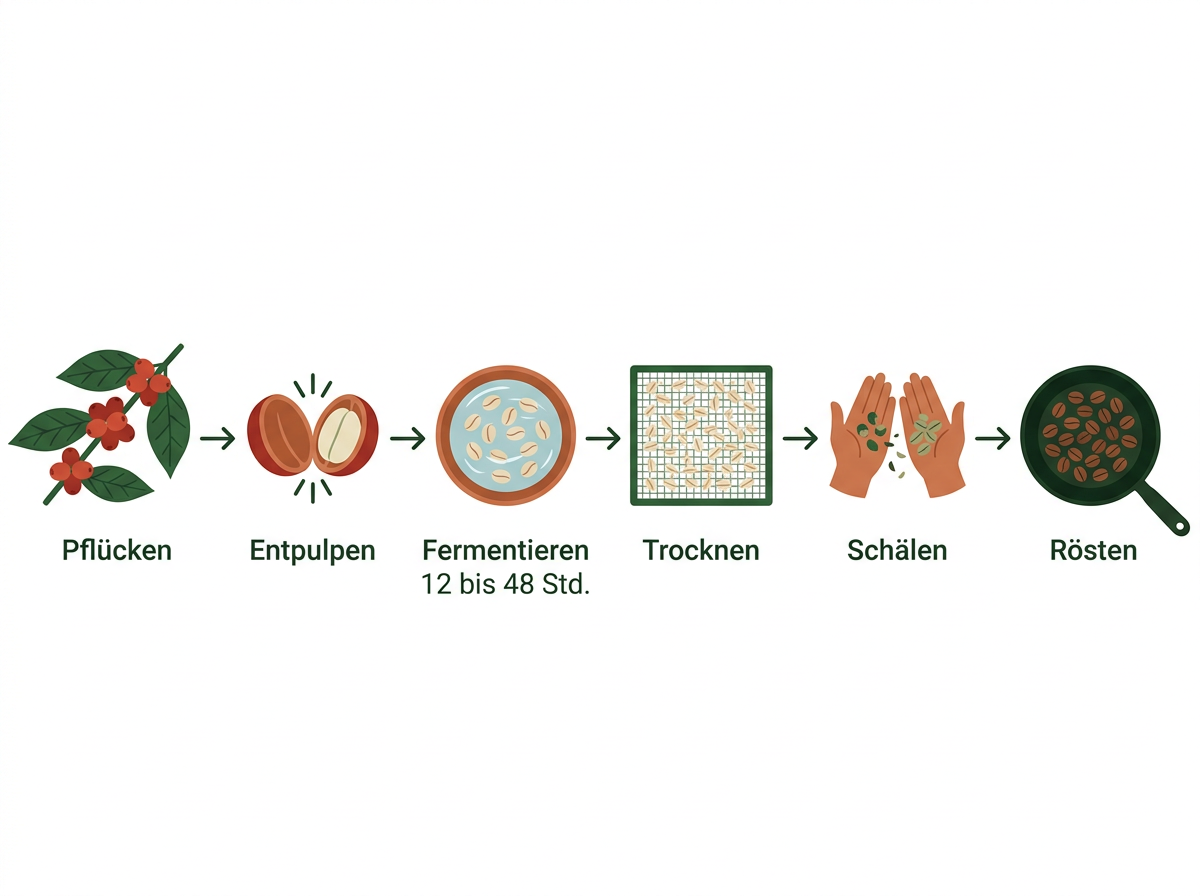 Von der Kaffeekirsche zur gerösteten Bohne im nassen Verfahren