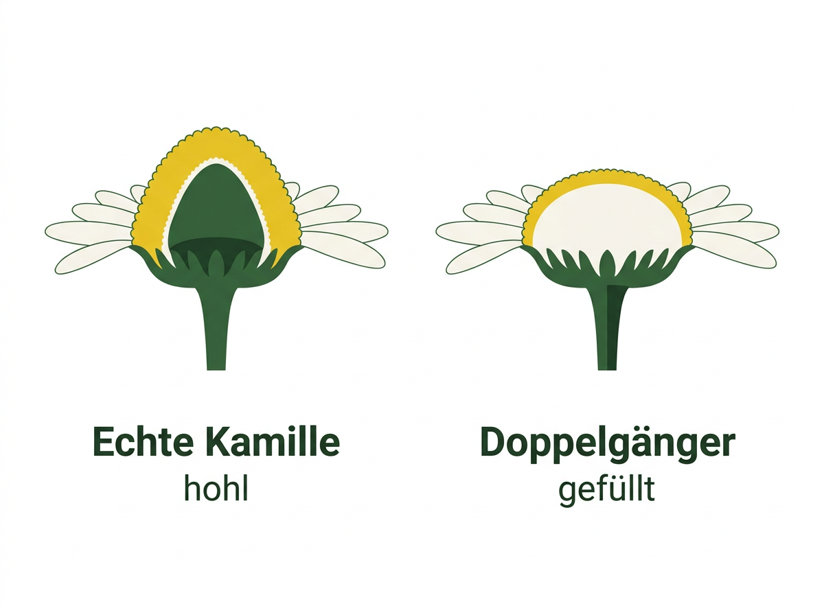 Der Schnitt-Test: Nur bei der Echten Kamille ist der Blütenboden innen hohl.