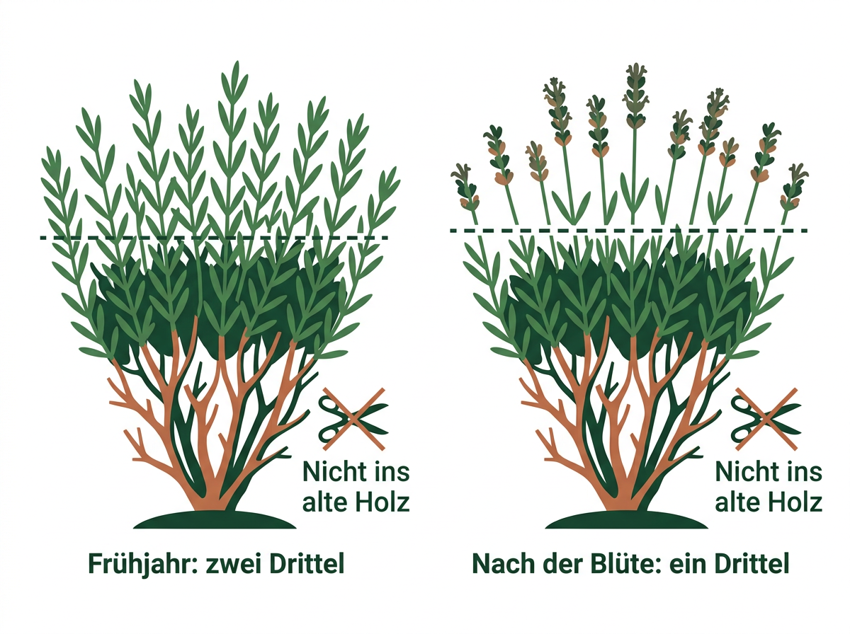 Zwei Schnitte im Jahr, beide immer oberhalb der untersten grünen Blätter