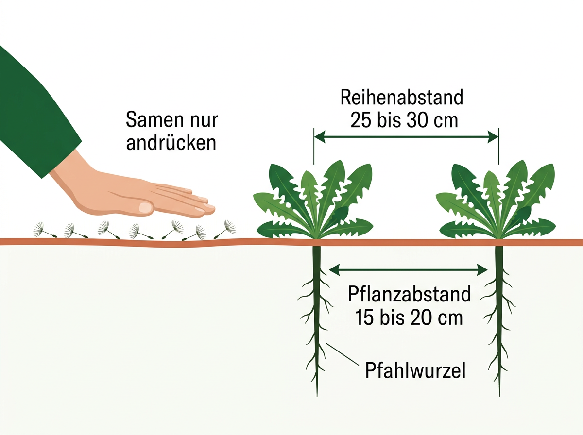 Löwenzahn keimt im Licht: Samen andrücken, nicht mit Erde bedecken, später auf 15 bis 20 Zentimeter vereinzeln.