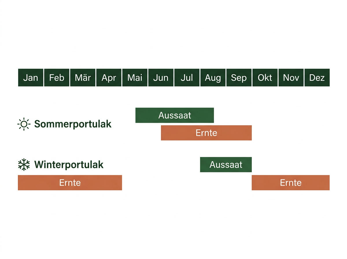 Sommerportulak wächst von Mai bis September, Winterportulak übernimmt das Beet von Herbst bis April.