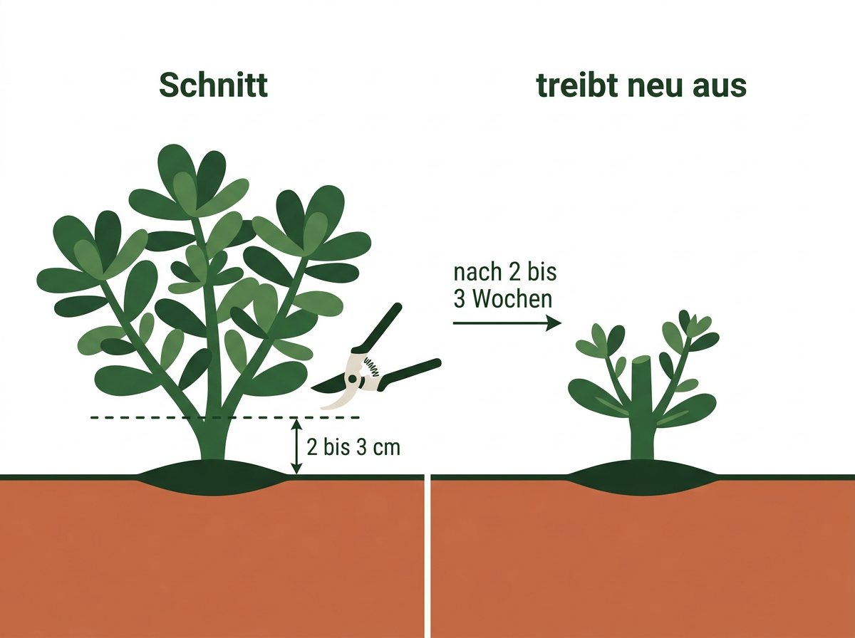Wer den Portulak zwei bis drei Zentimeter über dem Boden schneidet, erntet mehrmals vom selben Bestand.
